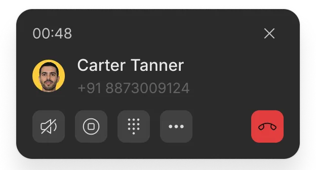 Axina CRM dark mode call modal