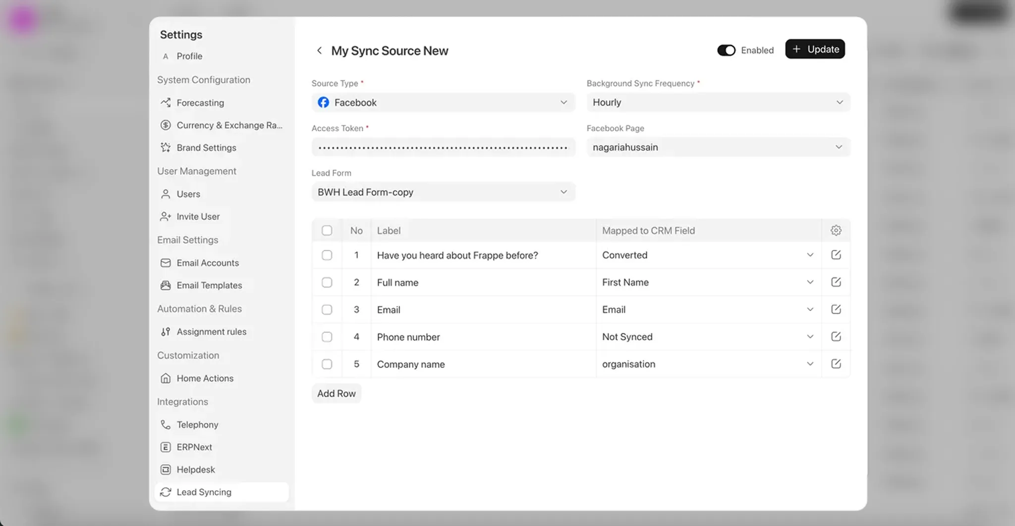 Axina CRM Meta lead syncing from Facebook and Instagram
